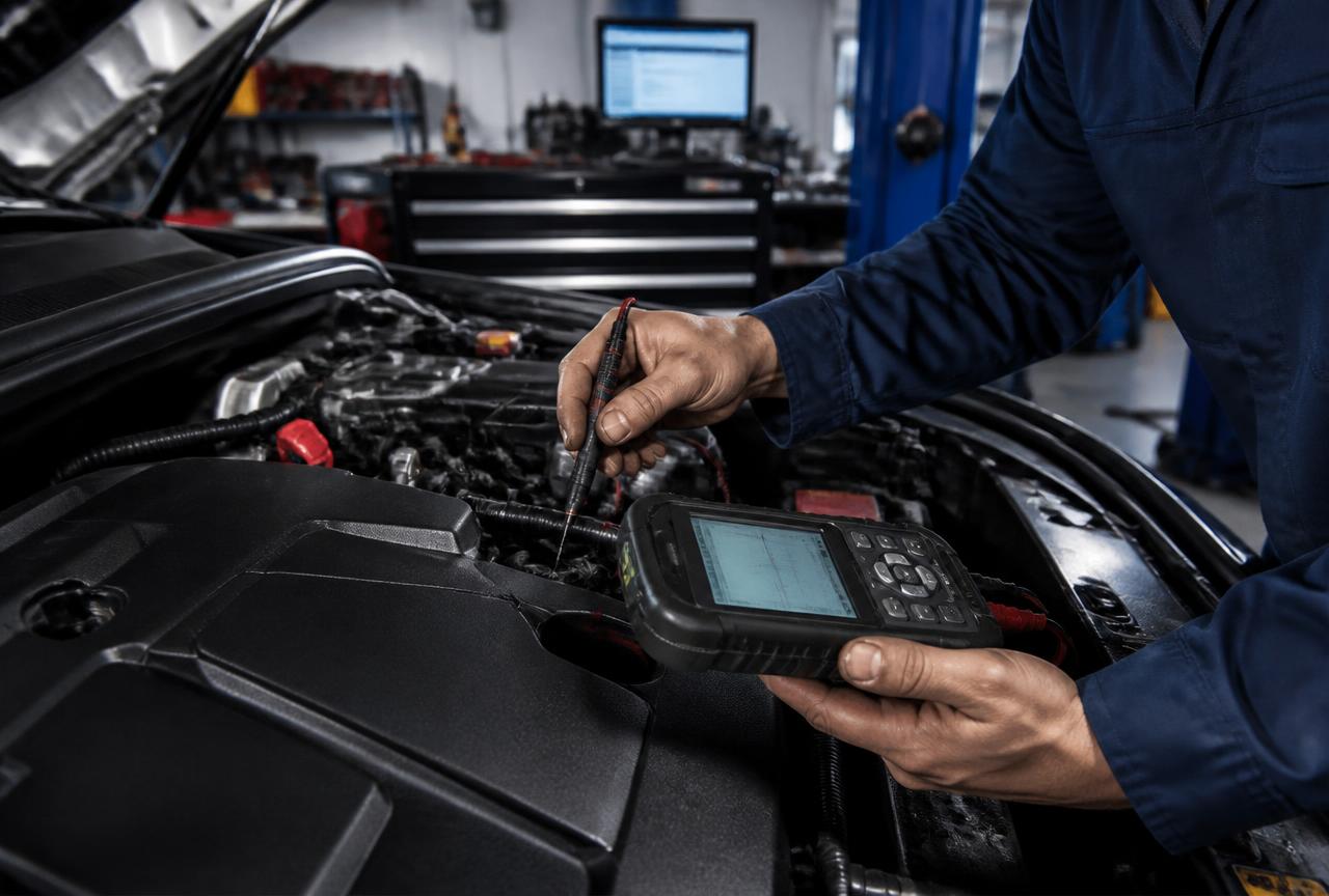 Mechanic performing diagnostic work at Pamtech Autoland